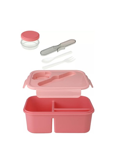 Mıland Üç Bölmeli Ve Çatal Bıçak Takılı 1250 Ml Öğle Yemeği Kutusu 185505484 Pembe
