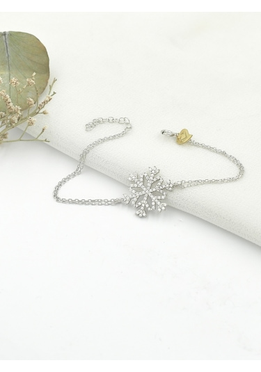 Diamond Seri Zirkon Taşlı Kar Tanesi Snowflake Gümüş Bileklik Gümüş