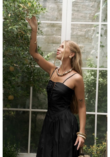 Narissa Askılı Midi Siyah Elbise siyah