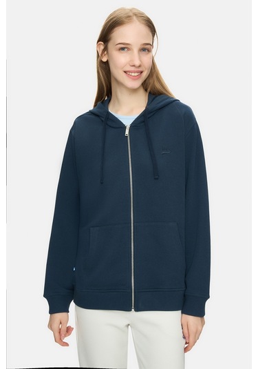 Ucla Vıvıana Lacivert Kapüşonlu Baskılı Fermuarlı Standard Fit Kadın Sweatshirt Lacivert