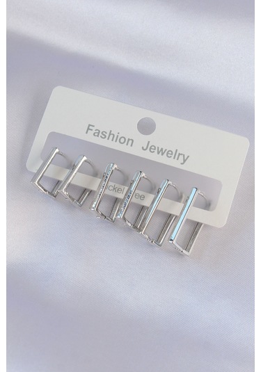 Ezoconcept Pirinç Gümüş Renk Dikdörtgen Model Küpe Seti Çok Renkli