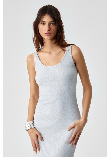 SOFUTEY Kadın Slim Kolsuz Oyuk Yaka Düz Paça Grimelanj Elbise