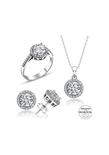 Sertifikalı Swarovski Özel Modeli Tektaş 925 Gümüş Set Takım