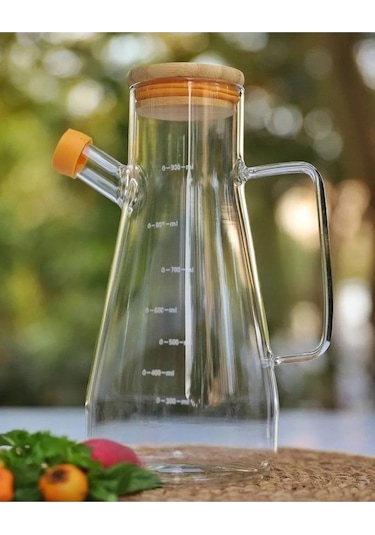 Mithra Life Bambu Kapaklı Borosilikat Cam Yağdanlık 900 Ml Mıt1070
