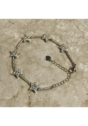 Yıldızlı Çelik Zirkon Bileklik Gold Gold