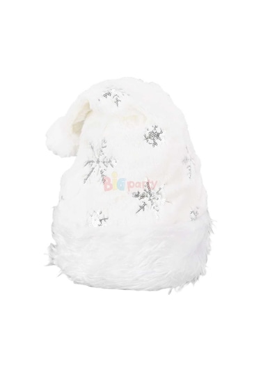 Yılbaşı Şapka Peluş Beyaz Kar Tanesi Baskılı Lüks Diğer