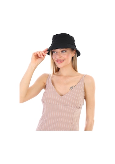 Kadın Balıkçı Siyah Kova Bucket Şapka Siyah