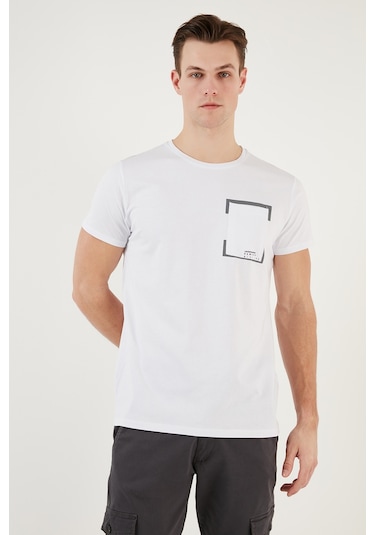 Buratti Bisiklet Yaka Pamuklu Slim Fit Erkek T Shirt 541Rework Beyaz