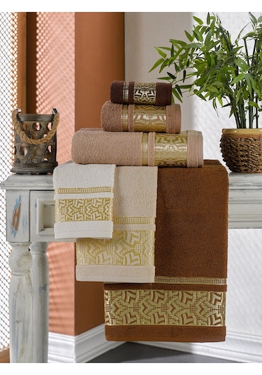 Durul Bukle Jakarlı El Havlusu 50 90 6'lı Paket Kahve Serisi