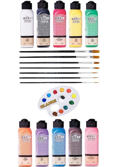 Artdeco 140 Ml Akrilik Boya+fanart 7'li Karma Seri Sentetik Fırça+godeli Palet