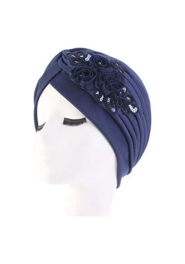 Trendy Türban Şapkası Çekme Önleyici Çiçek Tüm Maç Renk: Açık Gri Lacivert