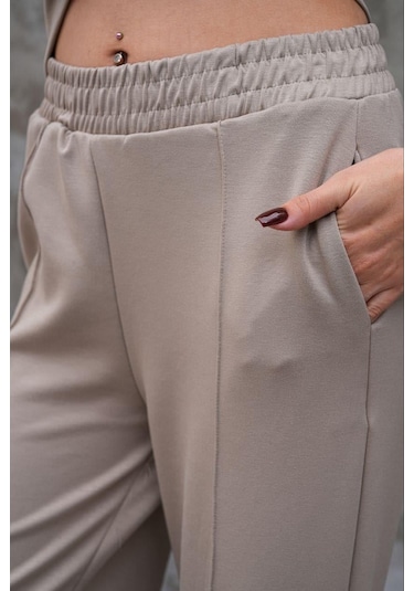 Elaxi Modal Kumaş Slim Fit Kapüşonlu İkili Takım Bej