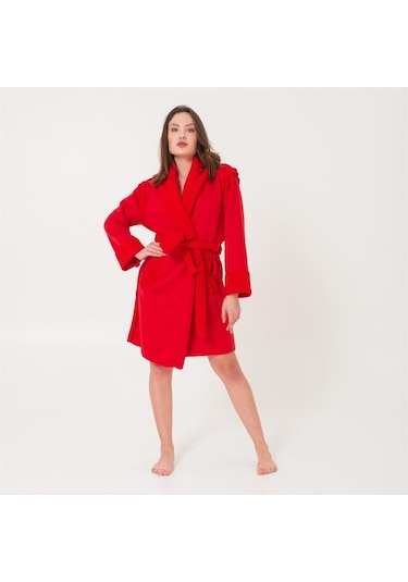 Sherpa Suni Yünlü Teddy Peluş Kadın Sabahlık Kırmızı
