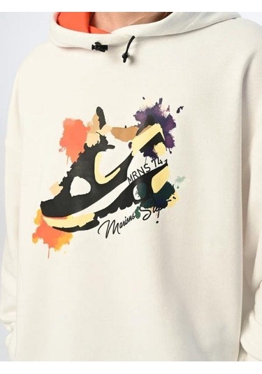 Erkek Çocuk Spor Ayakkabı Baskılı Kapüşonlu Sweatshirt-13543 Ekru