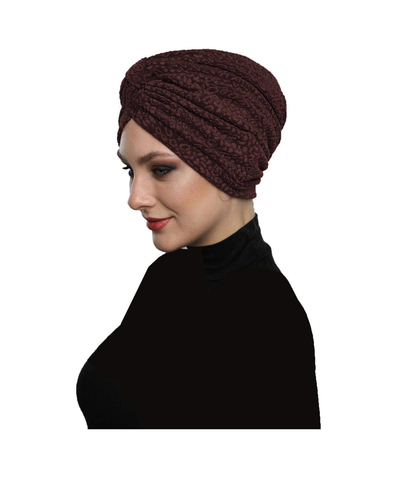 Brokar Bantlı Kahverengi Astarlı Hazır Türban Tesettür Bone Kahve