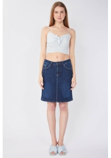 Kadın Düz Dar Jean Etek Lacivert 17573