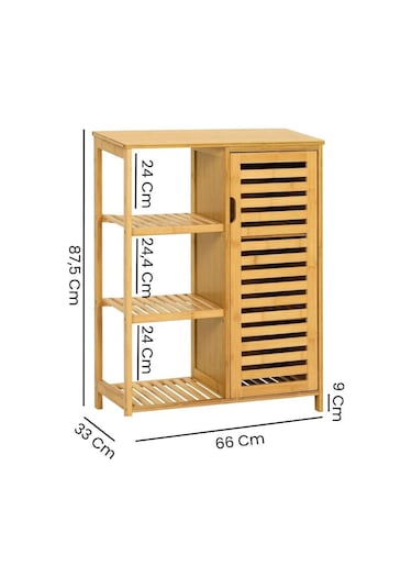 Digithome Bambu Masif 3 Raflı Tek Kapaklı Çok Amaçlı Düzenleyici Organizer Dolap Db-0005 Kahverengi