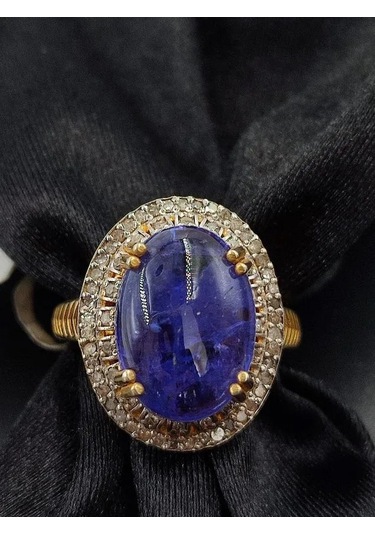 925 Gümüş Tanzanit Ve Elmaslı Yüzük 300 Altın