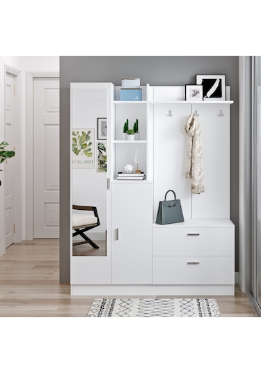 Robinhome Robin Home Jessie Vestiyer Ayakkabılık Portmanto Aynalı Raf Beyaz