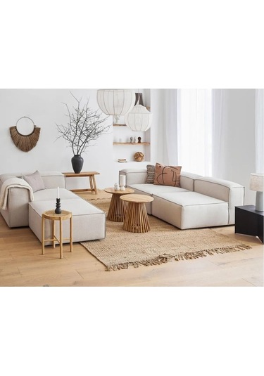 Mira Relax 4 Modül Köşe Koltuk Kırık Beyaz Keten Kumaş Antrasit