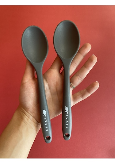 Sert Uçlu Silikon Isıya Dayanıklı Kısa Kaşık 20 Cm / 2 Adet Gri