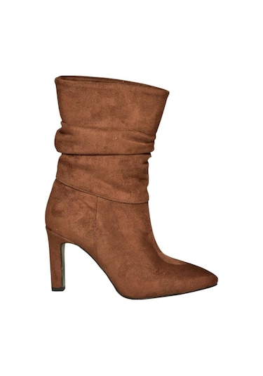 Fox Shoes R404020302 Kahverengi Süet İnce Topuklu Büzgülü Kadın Bot Kahverengi-süet