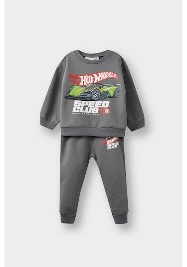 Defacto Erkek Bebek Hot Wheels 2li Takım Sweatshirt Eşofman Altı F4529a525augr211 Gri