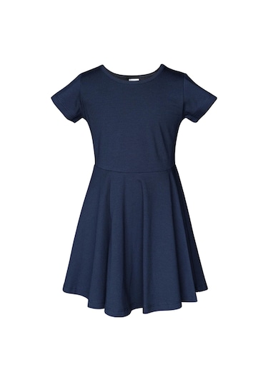 Lovetti Koyu Lacivert Kız Çocuk Düz Basic Kısa Kol Elbise 9560L011 Lacivert