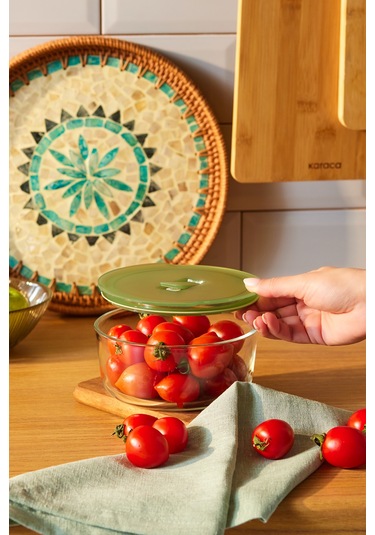 Karaca Green Yuvarlak Cam Saklama Kabı 850 Ml Yeşil