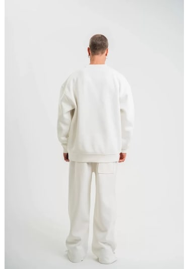 Modi Green Erkek Günlük Stil Beyaz Uzun Kol Bisiklet Yaka Basic Sweatshirt L