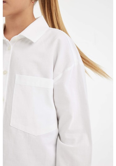 DeFacto Kız Çocuk Oversize Geniş Kalıp Poplin Basic Düz Uzun Kollu Beyaz Okul Gömleği C7482A824AUWT34 DeFacto Kız Çocuk Oversize Geniş Kalıp Poplin Basic Düz Uzun Kollu Beyaz Okul Gömleği C7482A824AUWT34