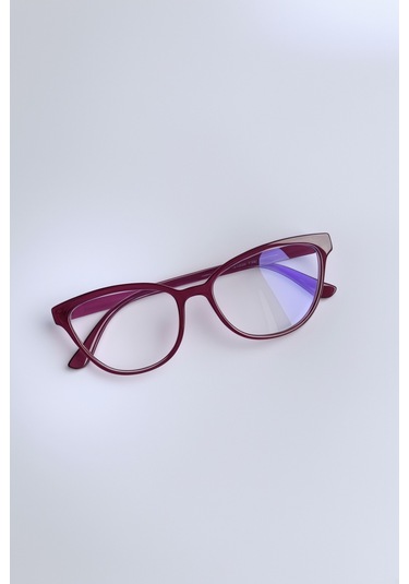 Mavi Işık Korumalı Cat Eye Gözlük Optik Uyumludur Blue Block Şeffaf Bordo Çerçeve Desenli