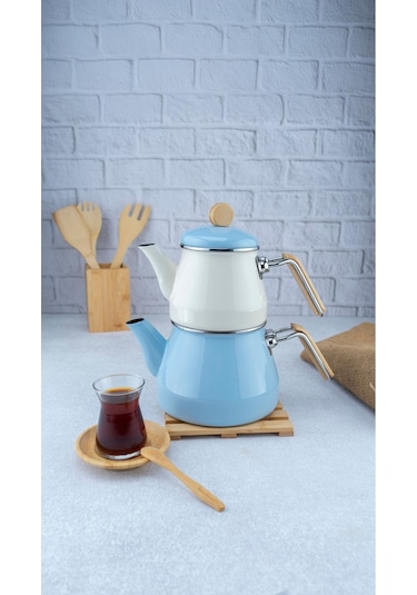 Lumino - Bambu Kulplu Çaydanlık Takımı Mavi Mavi