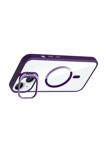 iPhone Uyumlu 15 Kılıf Standlı + Kamera Lens Koruma Setli M-safe Şarj Özellikli Mkst Etro Kapak Desert Titanyum Desert Titanyum