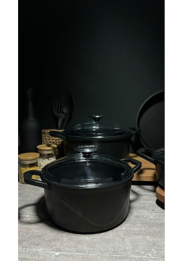 9 Parça Döküm Tencere Seti Black-9072282236652