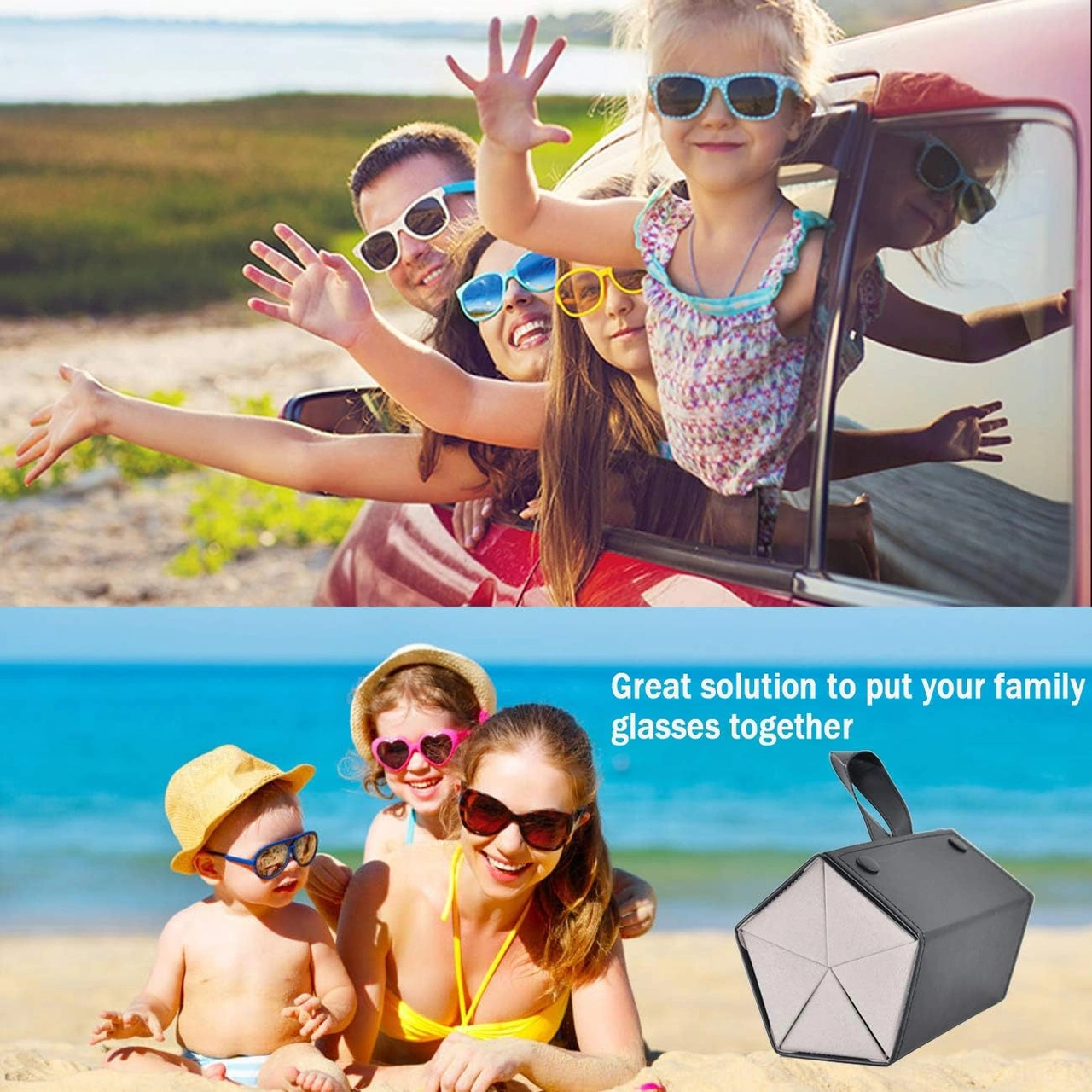 Konesam Büyük Siyah Güneş Gözlüğü Organizatörü, 5 Bölmeli Katlanabilir, Çoklu Gözlük Taşıma Ve Saklama Kutusu Siyah