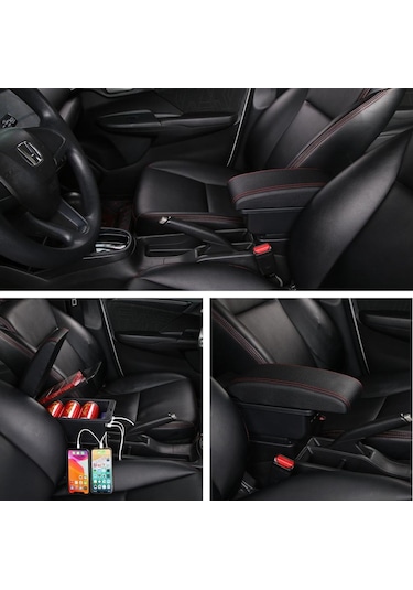 Siyah & Kırmızı Renault Clio 4 İçin Renault Clio 3 Iıı Iv İçin Araba Kol Dayama Kutusu Aksesuarları Depolama Usb Arayüzü Geri Çekilebilir