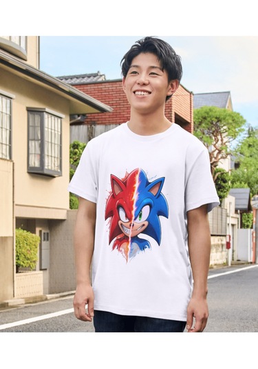 Sonic Çocuk Tişört Knuckles Ve Kirpi Sonic Unisex Yetişkin Tişört Sonic Tişört Beyaz