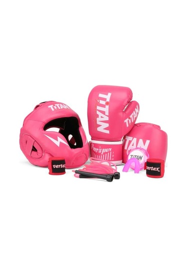 Titan Sport Pembe Serisi Özel Takım Set , Boks Kaskı, Boks Eldiveni, Dişlik, Bandaj