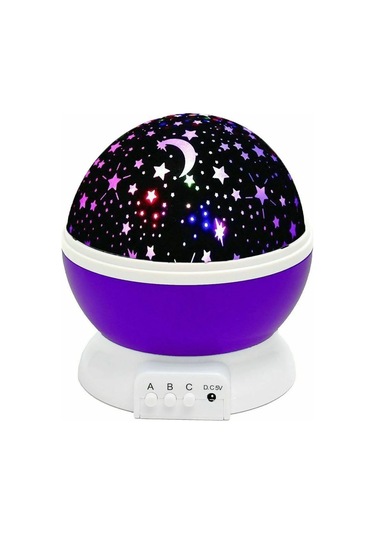 Konesam Kırmızı/pembe/mavi Seçenekli Çocuklar İçin Döner Yıldız Ay Projeksiyon Led Gece Lambası Usb Şarjlı Mor