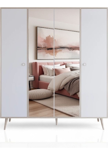 Floradesign Aden 4 Dört Kapaklı Aynalı Gardırop /elbise Dolabı / Gardırop