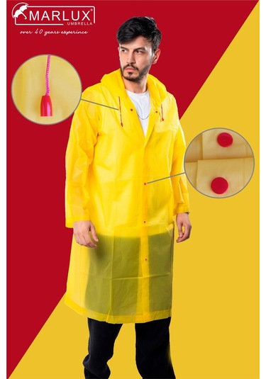 Marlux Unisex Su Rüzgar Geçirmez Kapüşonlu Çıtçıt Düğme Eva Yağmurluk - Sarı - Kırmızı