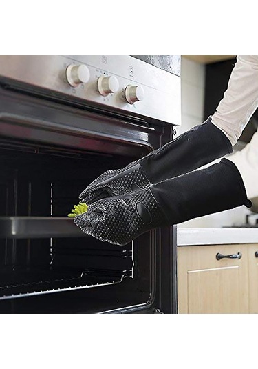 Ekstra Uzun Profesyonel Silikon Fırın Eldiveni, İç Pamuklu Isıya Dayanıklı Şef Eldiveni, Mutfak, Izgara, Fırınlama Ve Barbekü İçin Diğer