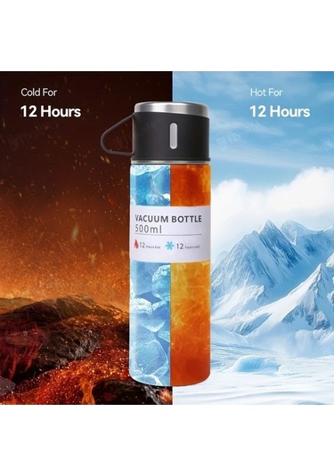 Trendooze Sunshine022 Pembe Set 500ml Vakum Termos, Hediye Kupa Sıcak Soğuk Pembe