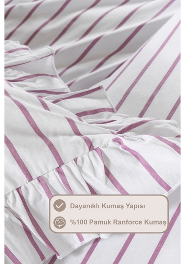 Elart Lara Nevresim Takımı Çift Kişilik Lastikli Çarşaf %100 Pamuk Ranforce Fırfırlı 200x220 Cm Gülkurusu Gülkurusu