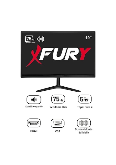 Fury 19" Geniş Ekran 75 Hz 5ms Dahili Hoparlör Vga,hdmı,ses Sesli Led Monitör