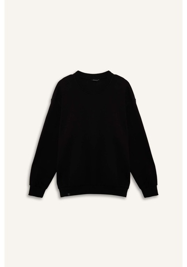 Defacto Boxy Fıt Bisiklet Yaka Pike Sweatshirt H1001ax26spbk81 Siyah-bk81