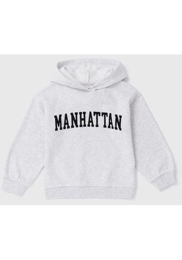 Kız Çocuk Gri Marl Manhattan Oversize Kapüşonlu Üst 001