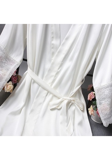 Sones Bornozlar Zarif Pijama Dantel Kadın Elbise Kimono İpek Bornoz Pembe