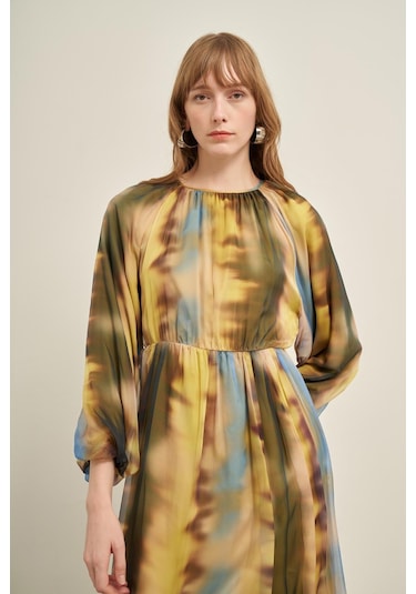 Ftz İpek Şifon Elbise Sarı 31028 Sarı